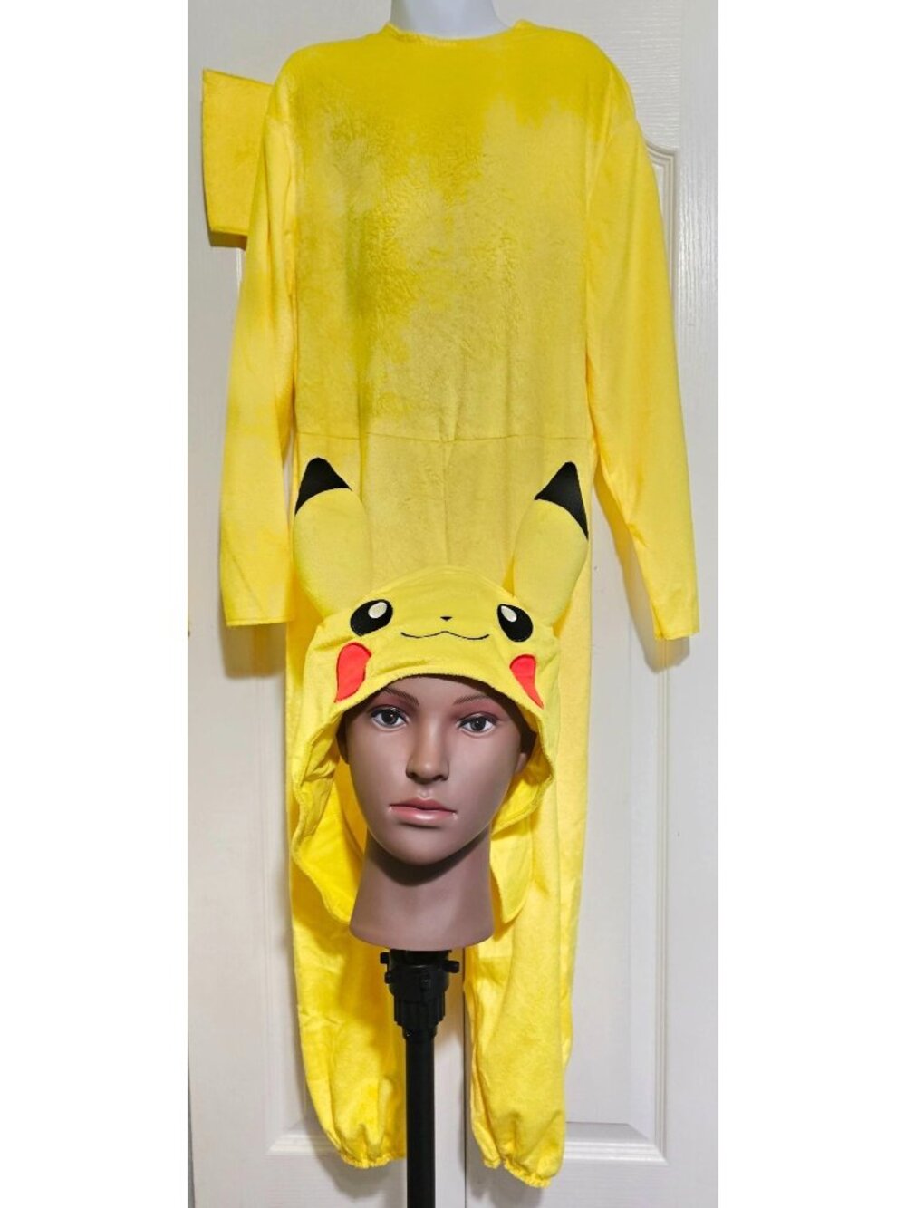 Pokemon Pikachu Costume Kids 4-6 Plush Hat Jumpsuit Tail Halloween Disguise
